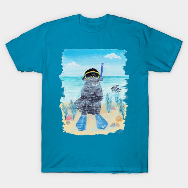 Snorkeling Nautical Newf in the Sea T-Shirt by Prairie Dog Print